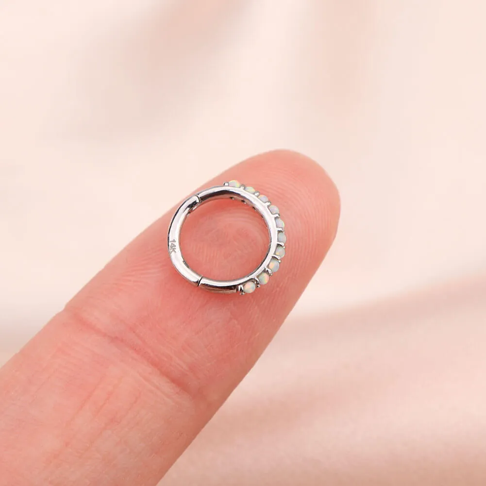 14K White Gold Helix Hoop Opal 16G Daith Hinged Hoop