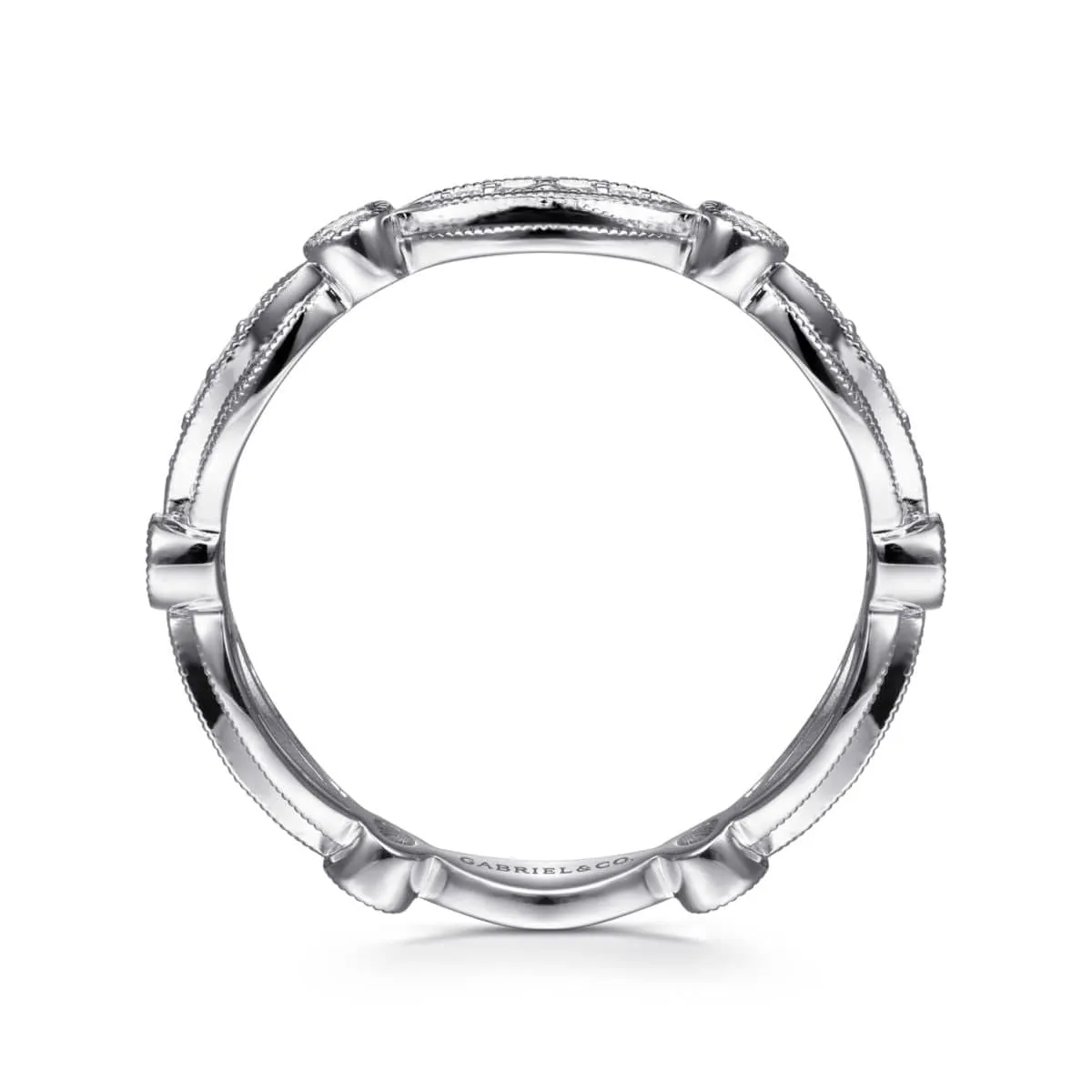 14K White Gold Scalloped Stackable Diamond Ring - LR6319W45JJ
