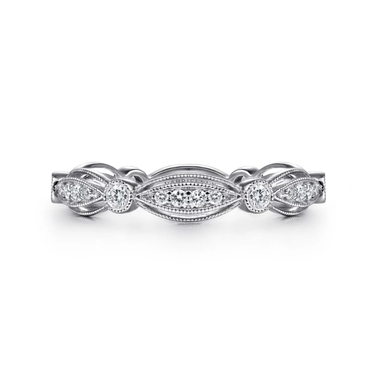 14K White Gold Scalloped Stackable Diamond Ring - LR6319W45JJ