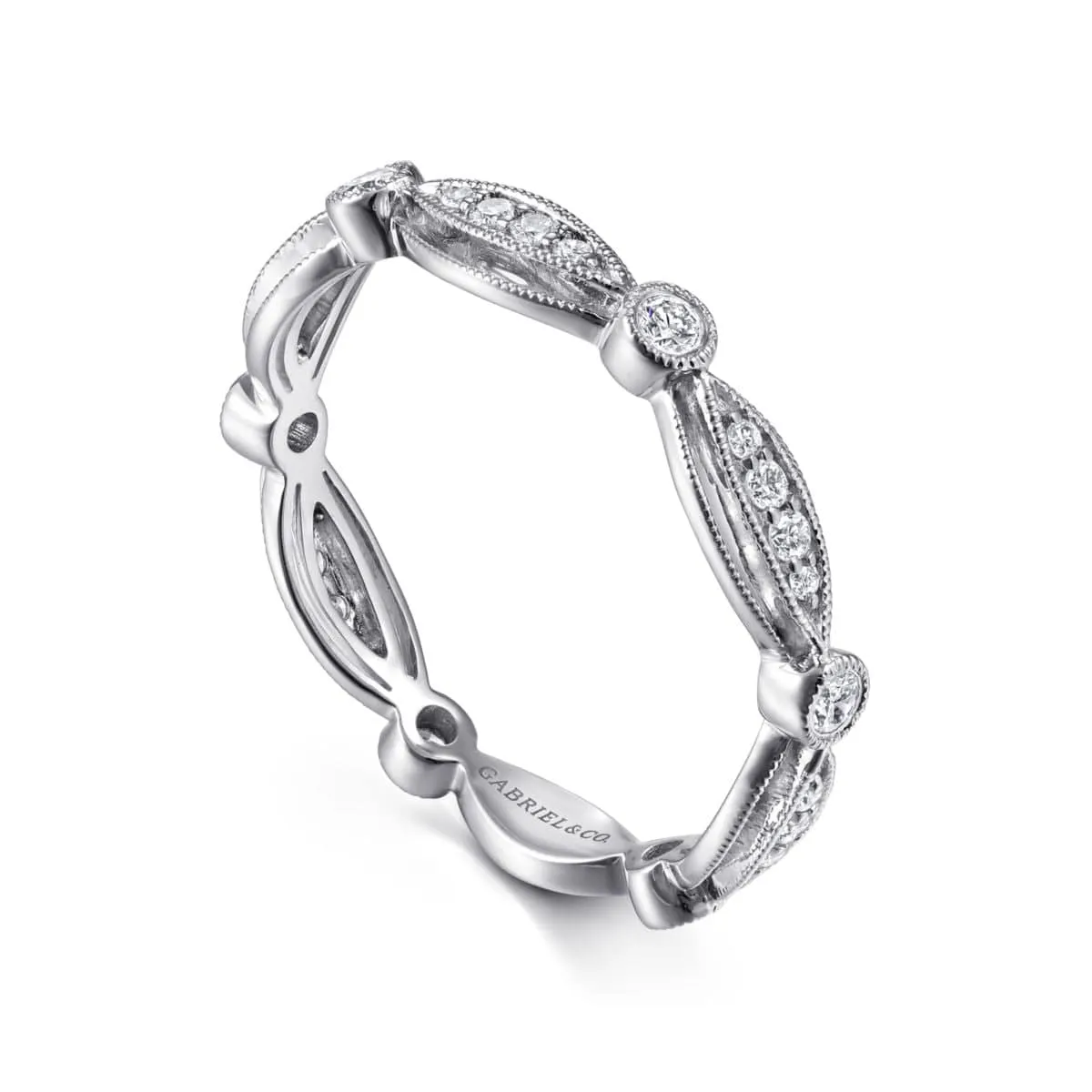 14K White Gold Scalloped Stackable Diamond Ring - LR6319W45JJ