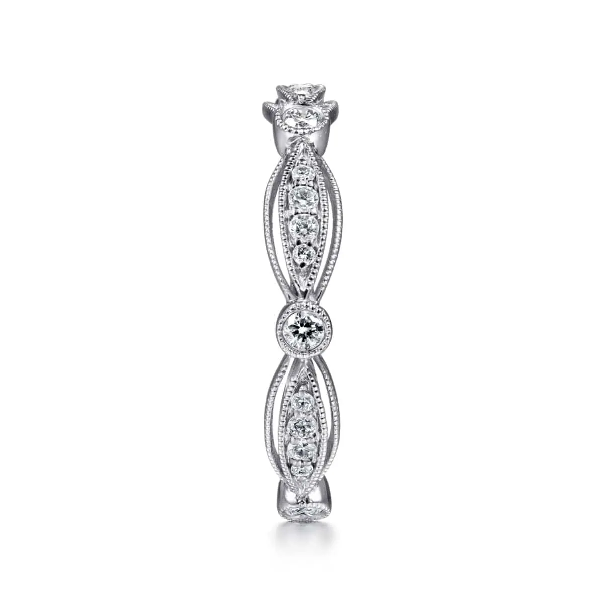14K White Gold Scalloped Stackable Diamond Ring - LR6319W45JJ
