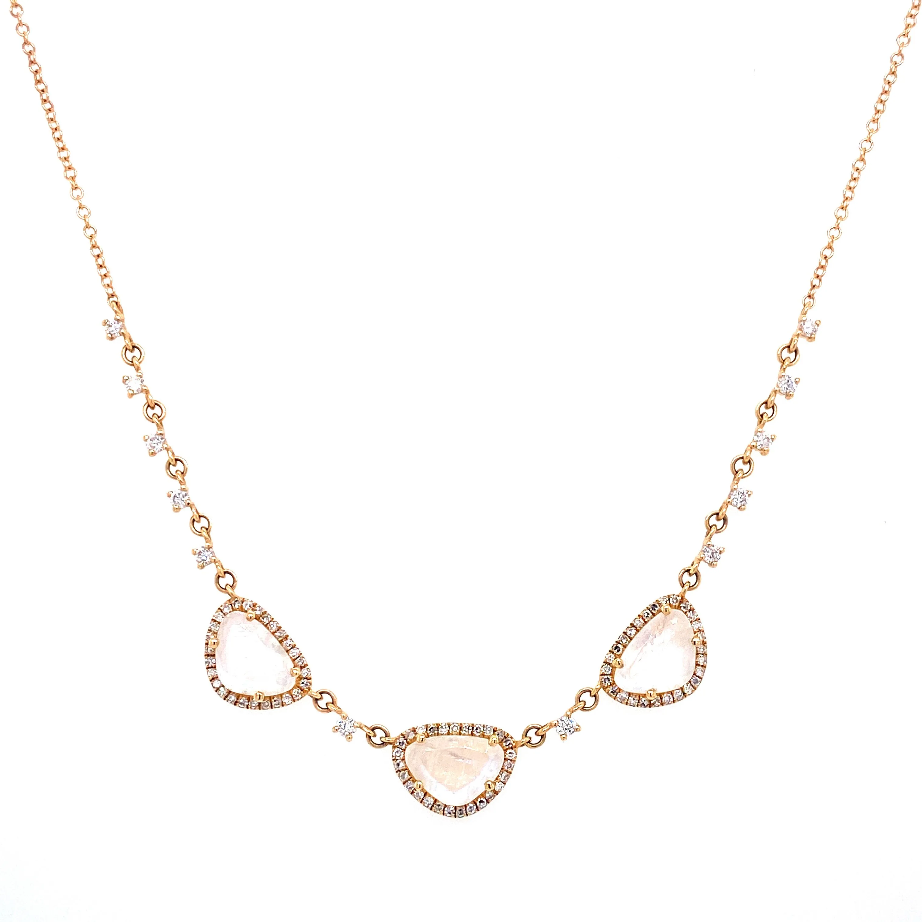 14K Yellow Gold Diamond   Rainbow Moonstone Necklace
