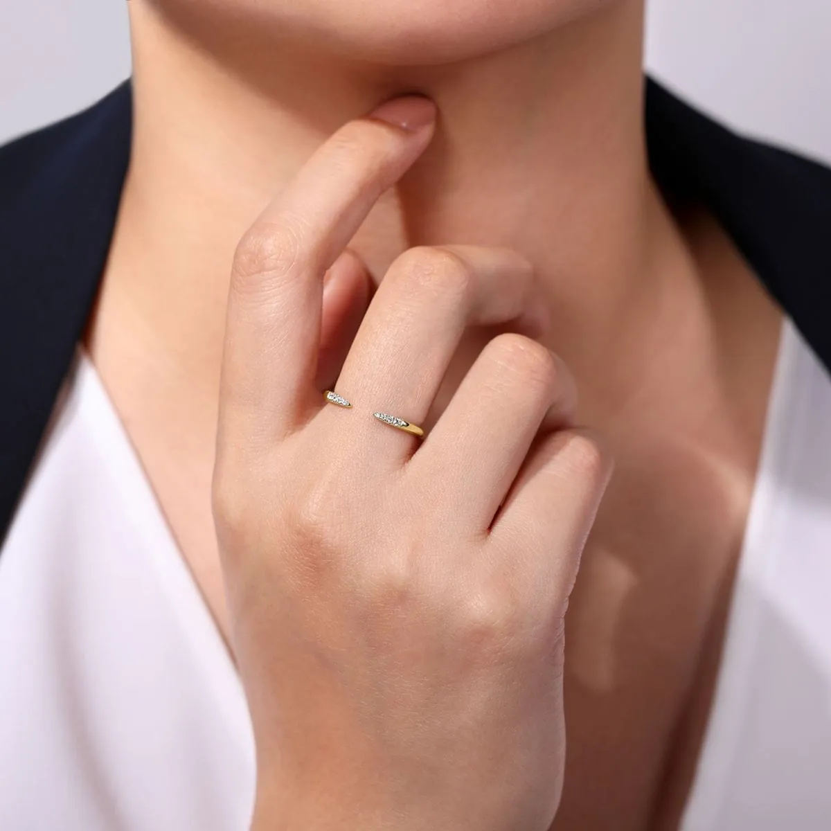14K Yellow Gold Open Diamond Tipped Stackable Ring - LR51177Y45JJ