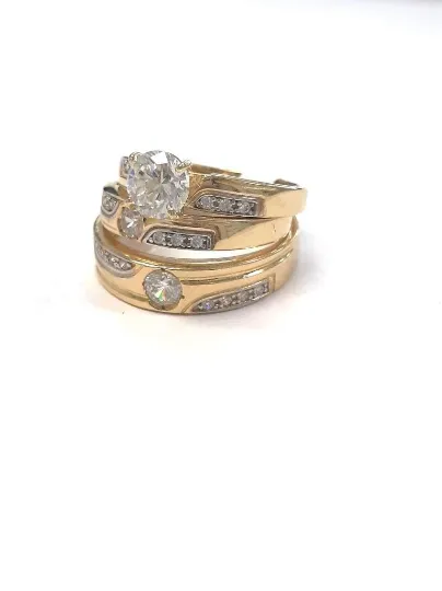 14K Yellow Solid Gold Wedding Engagement Band Ring, Gold CZ Ring