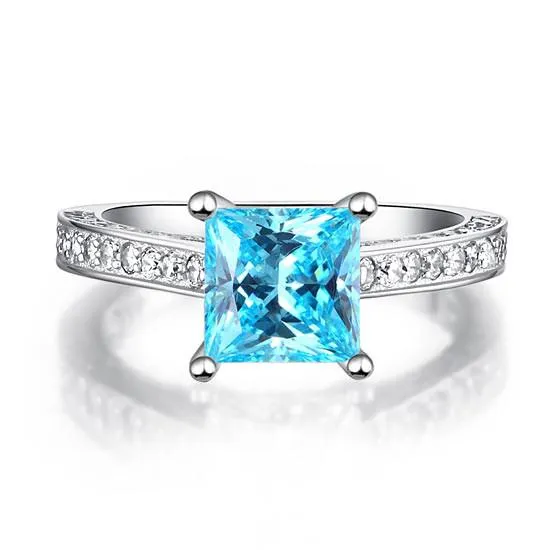 1.5 Carat Princess Fancy Blue Simulated Diamond 925 Sterling Silver Wedding Engagement Ring