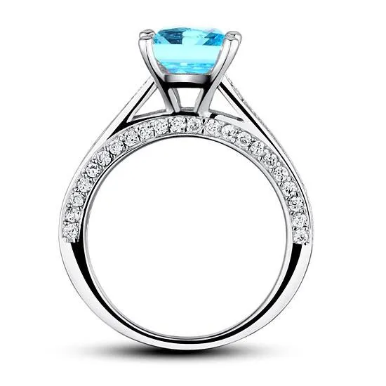 1.5 Carat Princess Fancy Blue Simulated Diamond 925 Sterling Silver Wedding Engagement Ring