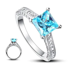 1.5 Carat Princess Fancy Blue Simulated Diamond 925 Sterling Silver Wedding Engagement Ring