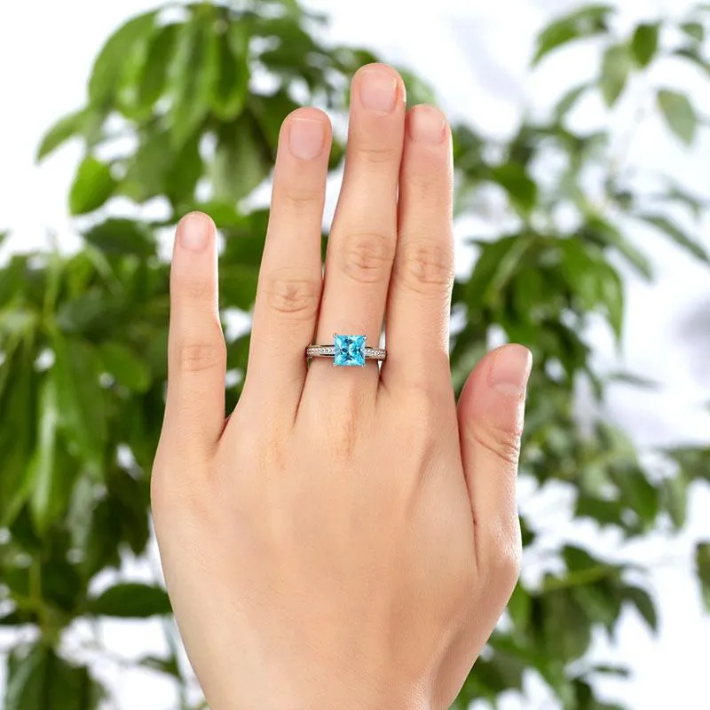 1.5 Carat Princess Fancy Blue Simulated Diamond 925 Sterling Silver Wedding Engagement Ring