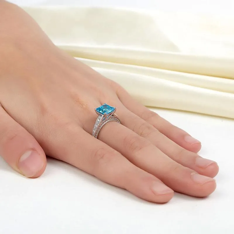 1.5 Carat Princess Fancy Blue Simulated Diamond 925 Sterling Silver Wedding Engagement Ring