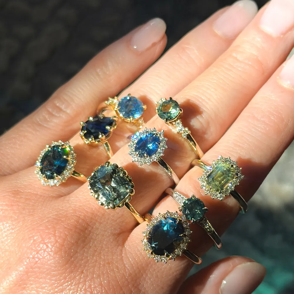 1.60ct Round Vibrant Blue Montana Sapphire and Diamond Starry Night Low Profile Solitaire in 18k Yellow Gold