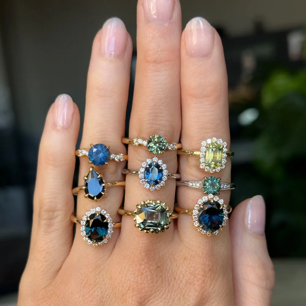 1.60ct Round Vibrant Blue Montana Sapphire and Diamond Starry Night Low Profile Solitaire in 18k Yellow Gold