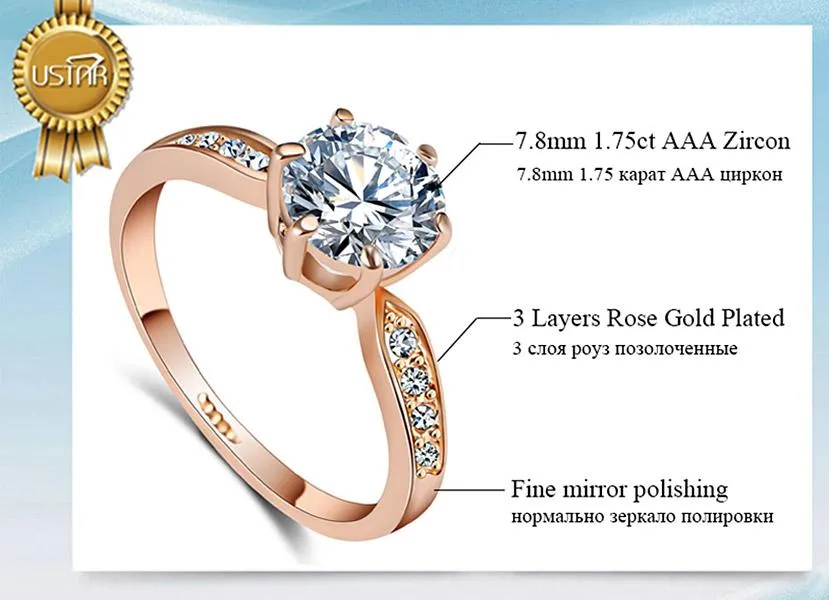 1.75ct Polished Austrian Crystal Rose Gold Ring