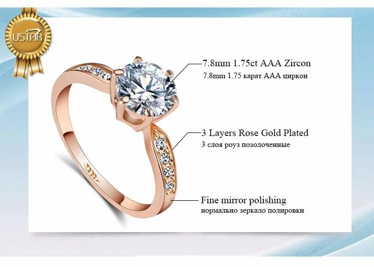 1.75ct Polished Austrian Crystal Rose Gold Ring