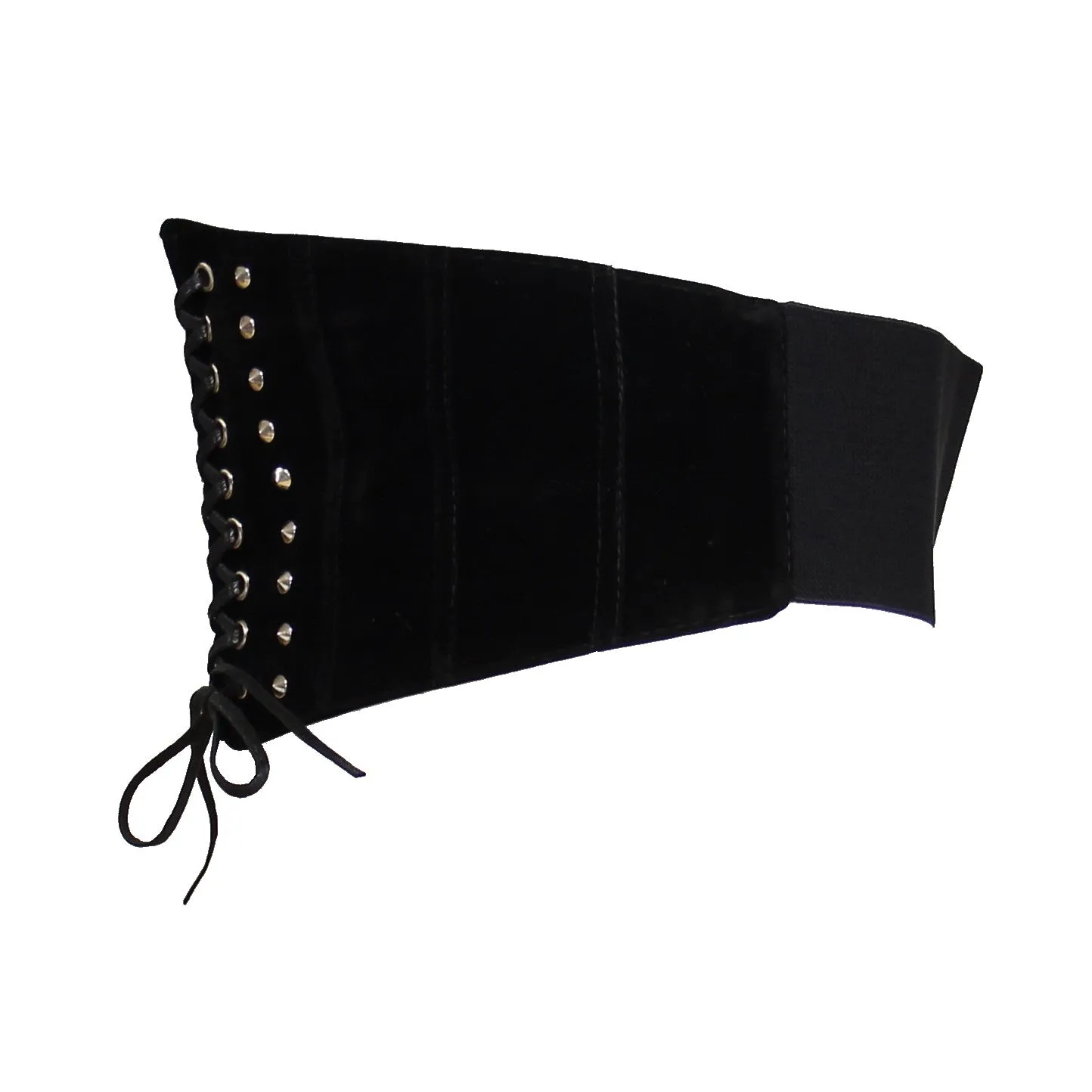 17cm Black Very Wide Elasticated Suede Waist Lace Up Corset Belt with Conical Studs