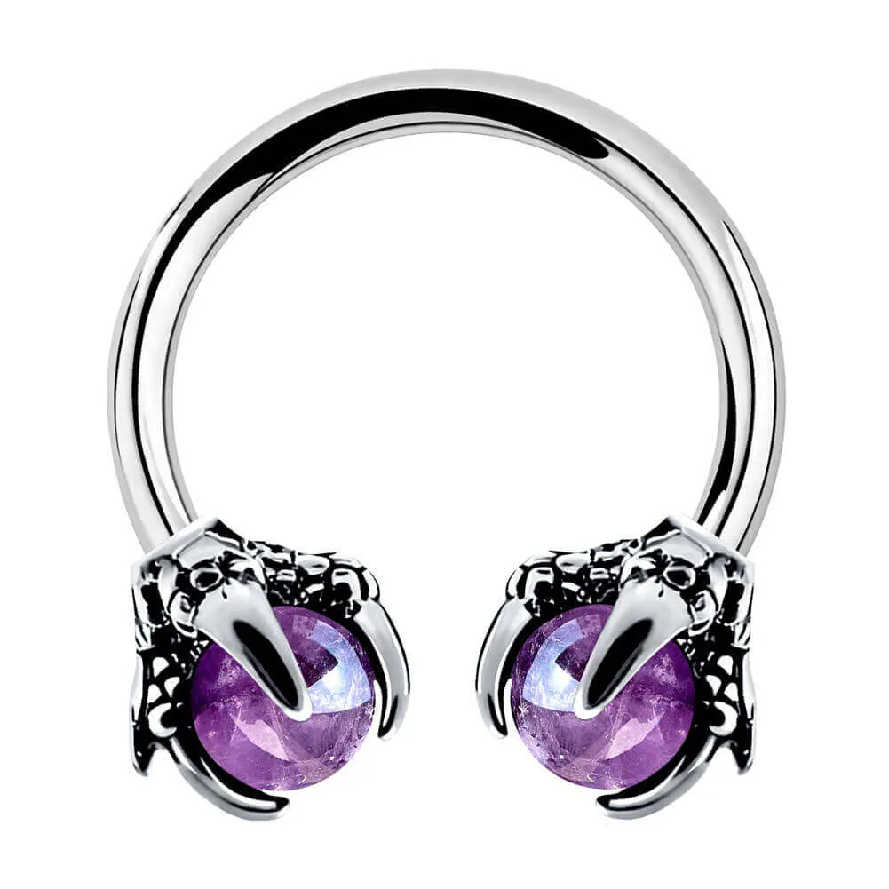 18G 3/8'' Dragon Septum Ring Purple Gem Horseshoe Barbell Ring