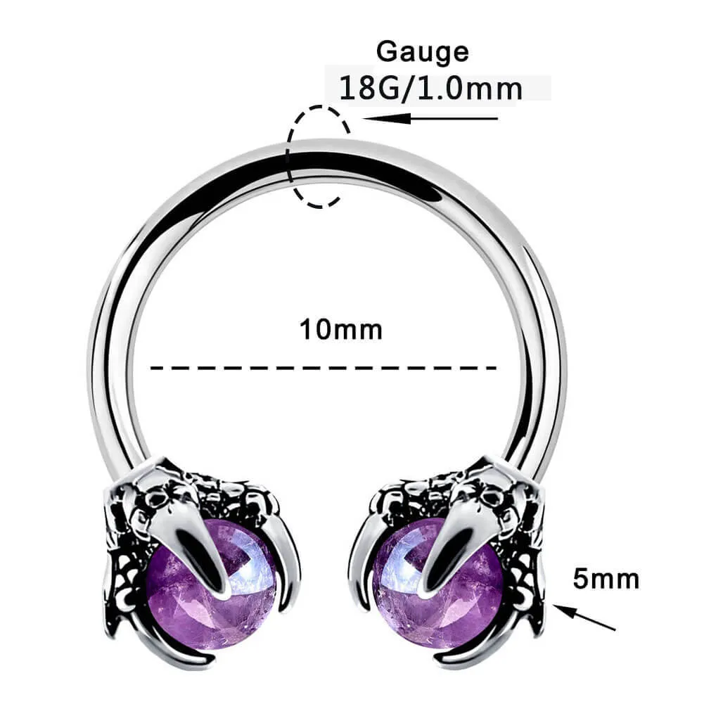 18G 3/8'' Dragon Septum Ring Purple Gem Horseshoe Barbell Ring