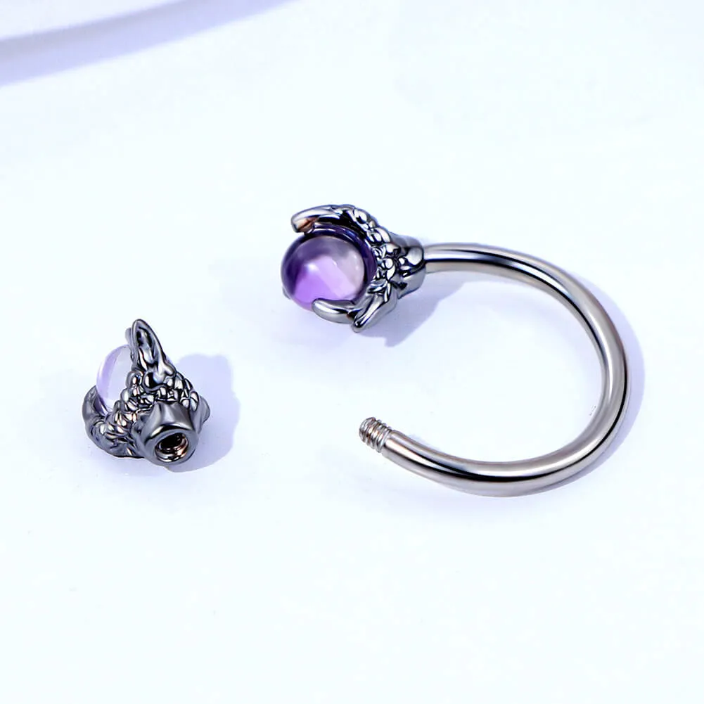 18G 3/8'' Dragon Septum Ring Purple Gem Horseshoe Barbell Ring