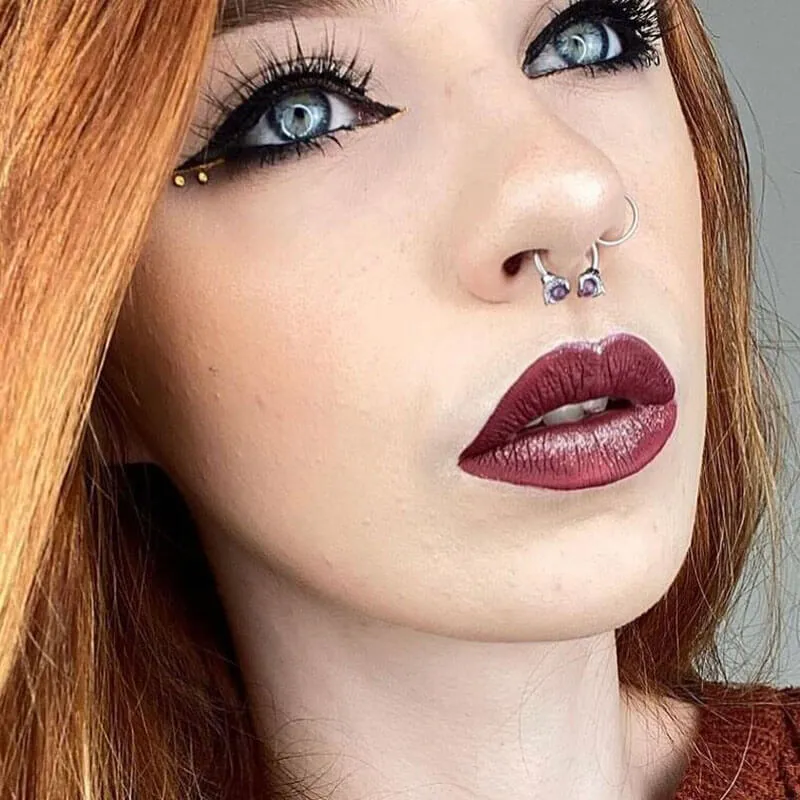 18G 3/8'' Dragon Septum Ring Purple Gem Horseshoe Barbell Ring