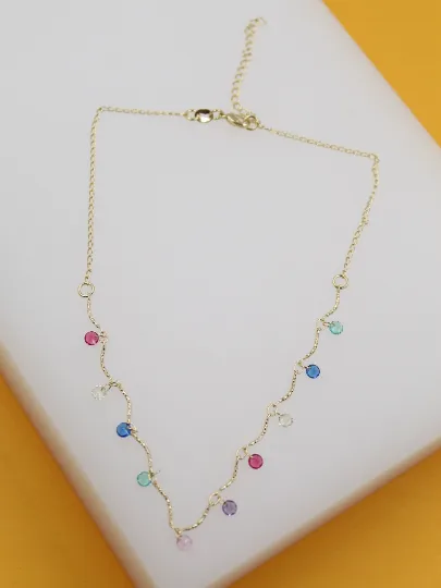 18k Gold Filled MultiColor CZ Stone Charms Necklace