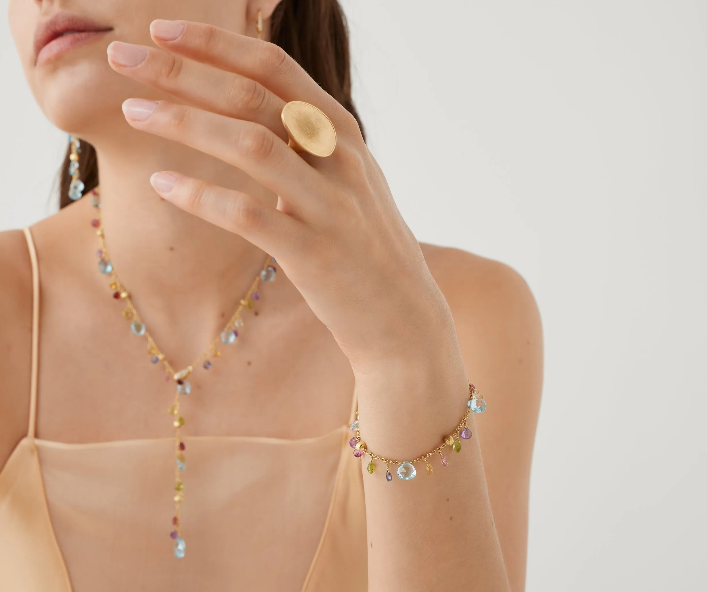 18K Yellow Gold Single-Strand Gemstone Bracelet, Topaz Accents