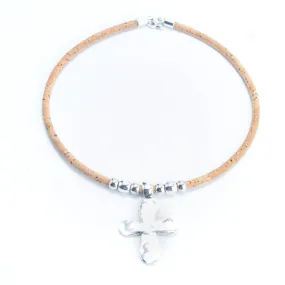 5mm round cork cord handmade of cross Cork Necklace N-206-5
