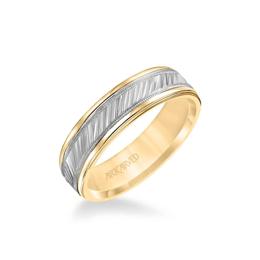 6MM Men's Classic Wedding Band - Diagional Swiss Cut Engraved Design With Milgrain And Round Edge