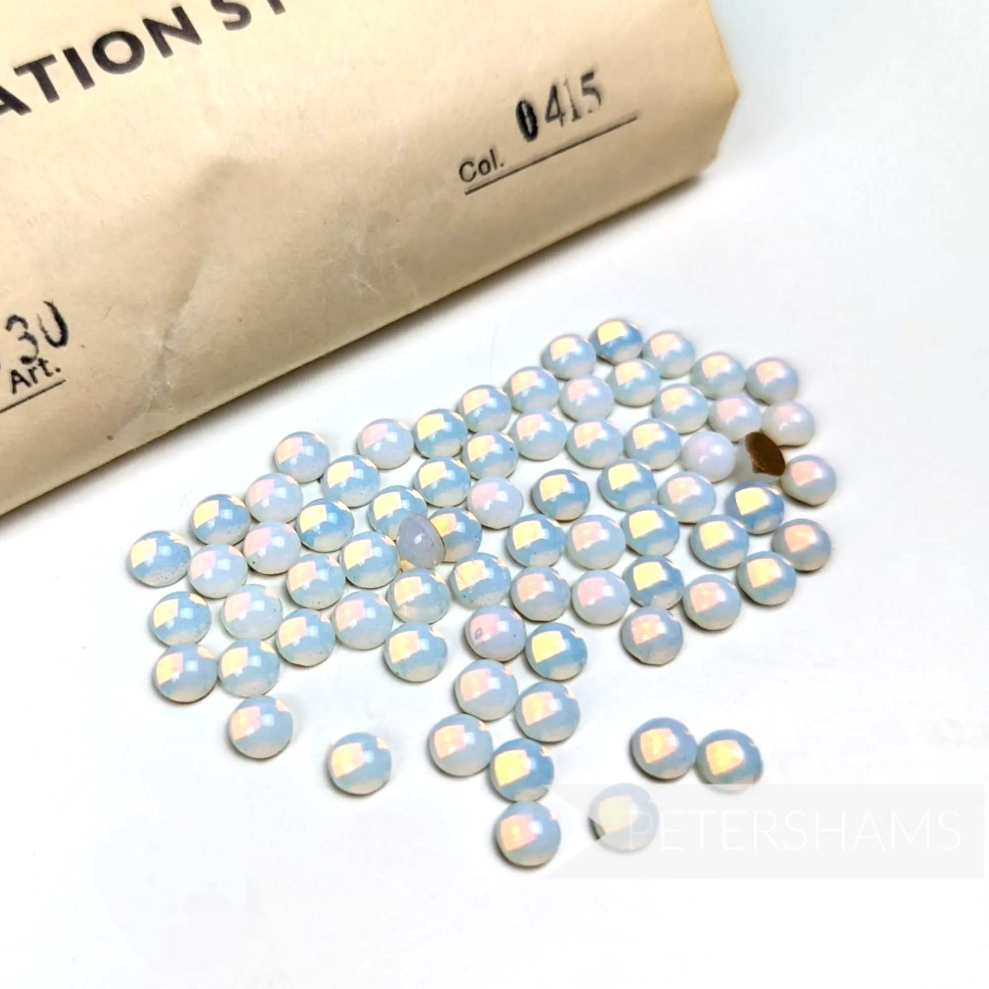 6mm Round Vintage 1960s Czech Glass Imitation Opal Flat Back Stones