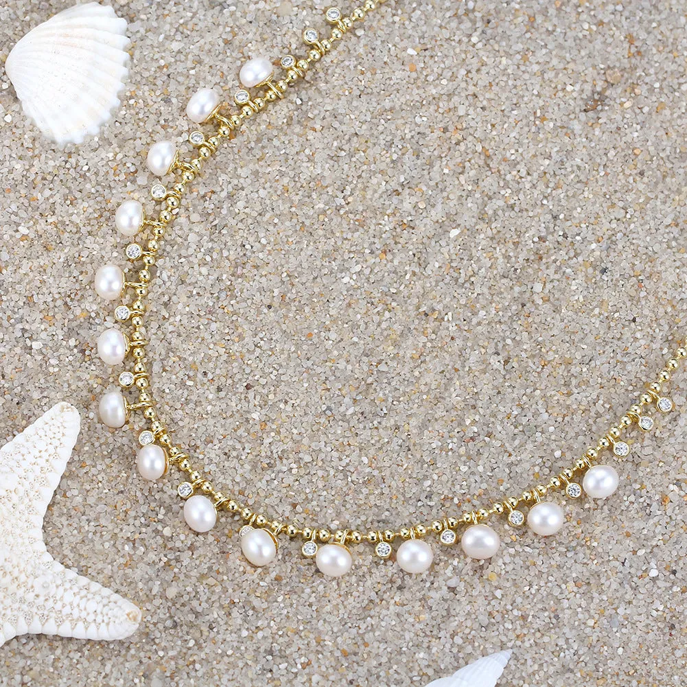 925 Silver Round Pearl Bead Necklace