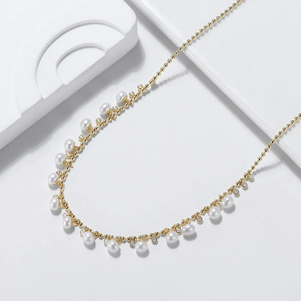 925 Silver Round Pearl Bead Necklace