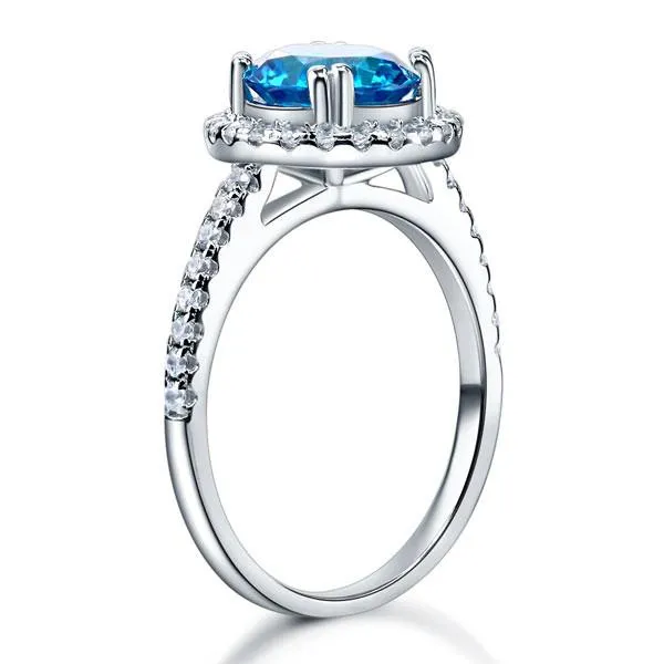 925 Sterling Silver Wedding Engagement Halo Ring 2 Carat Fancy Blue Simulated Diamond