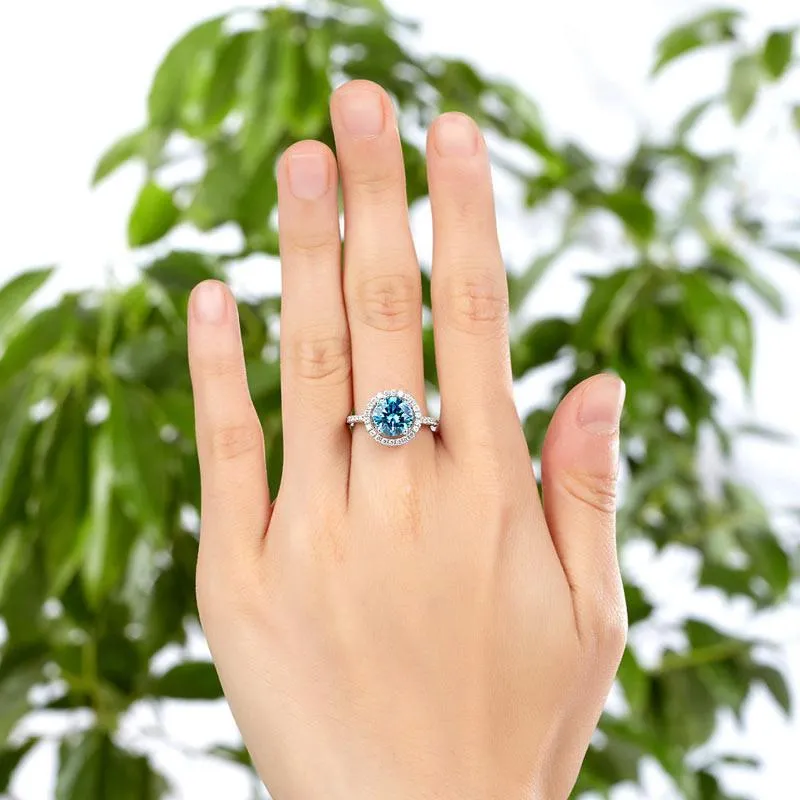 925 Sterling Silver Wedding Engagement Halo Ring 2 Carat Fancy Blue Simulated Diamond