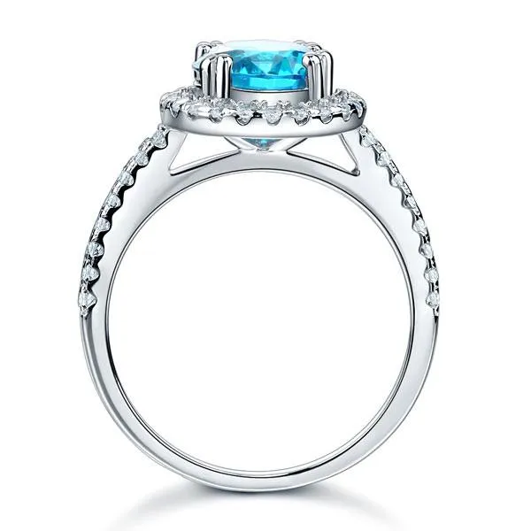 925 Sterling Silver Wedding Engagement Halo Ring 2 Carat Fancy Blue Simulated Diamond