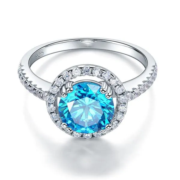925 Sterling Silver Wedding Engagement Halo Ring 2 Carat Fancy Blue Simulated Diamond