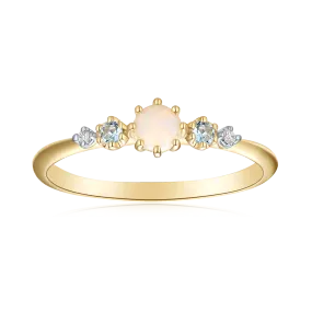 9ct Yellow and White Gold Round Cut 2mm White Opal Diamond Set Ring