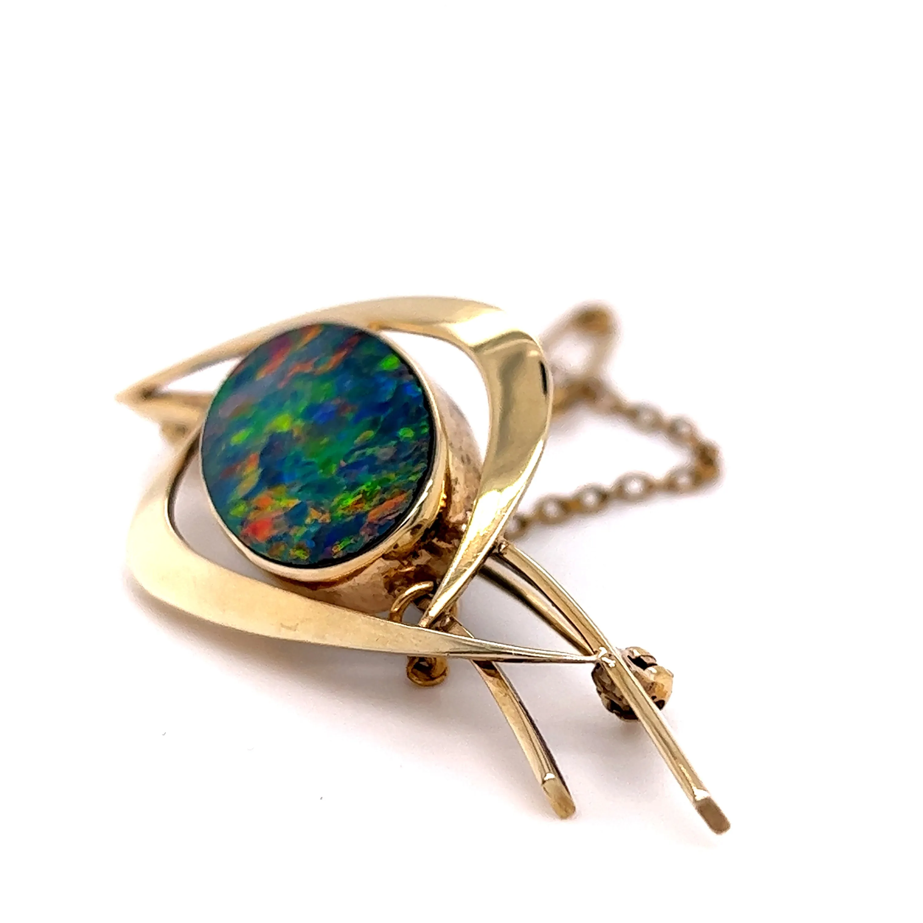 9ct Yellow Gold Opal Doublet Brooch with Safety Chain