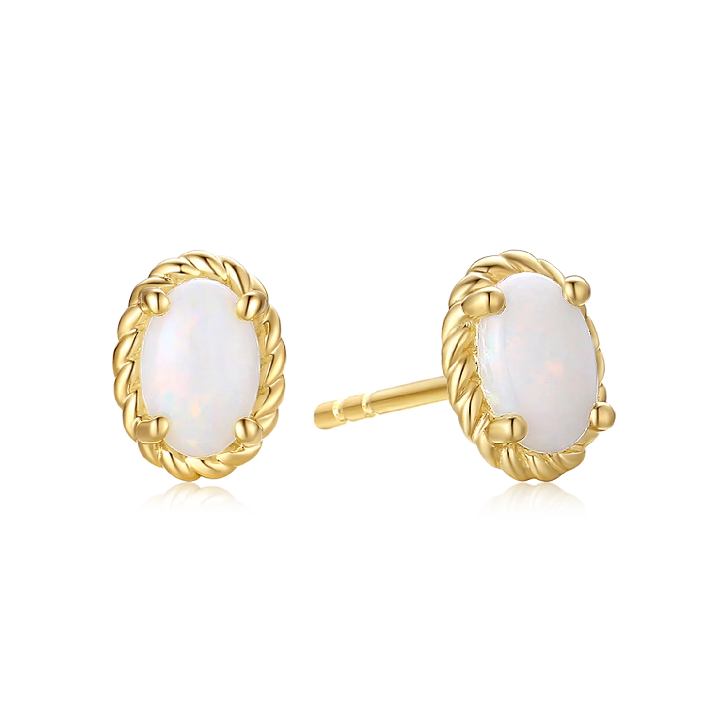 9ct Yellow Gold Oval Cut 6x4mm White Opal October Earrings