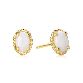 9ct Yellow Gold Oval Cut 6x4mm White Opal October Earrings