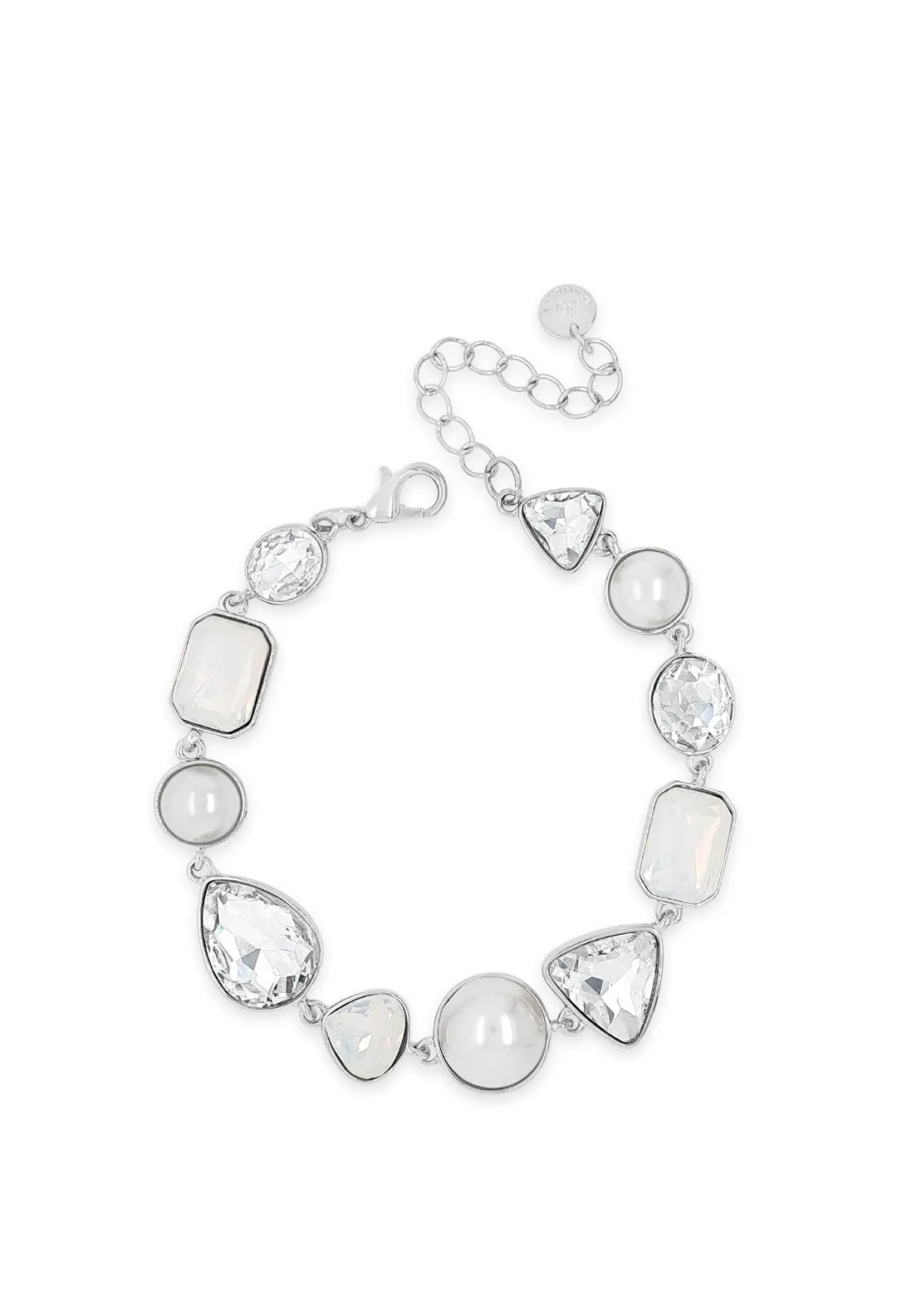 Absolute Silver Opal Rectangular and White Pearl Bracelet, B2087SL