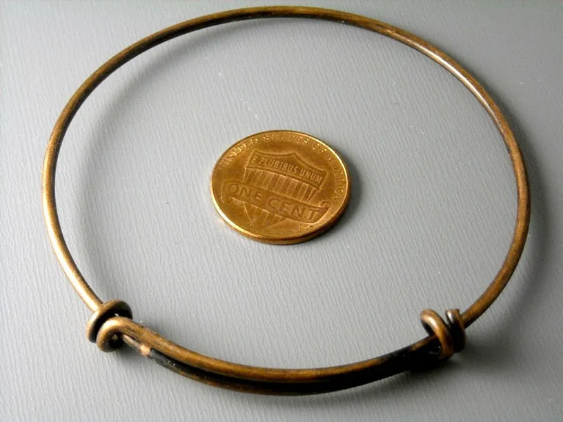 Adjustable Bangle Bracelet, Antique Copper Plated, 66mm diameter, 13 gauge - 1 piece