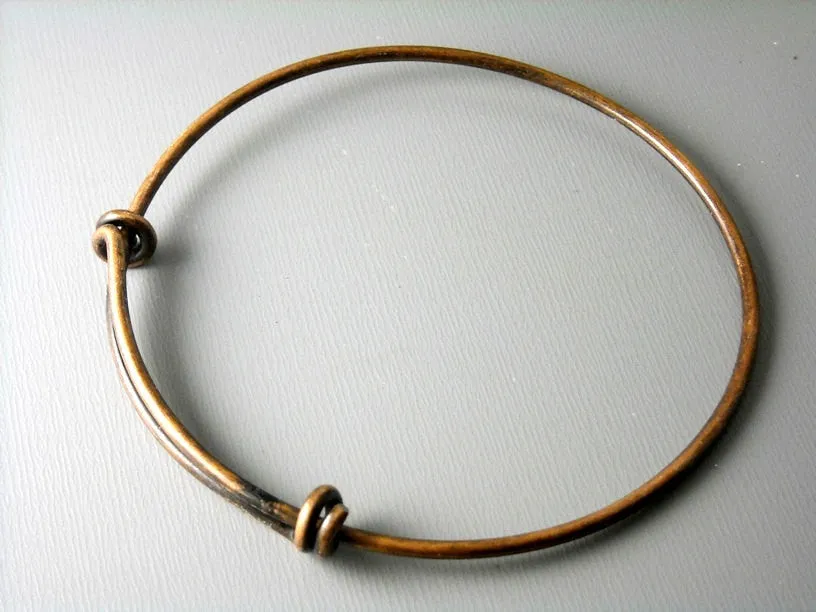 Adjustable Bangle Bracelet, Antique Copper Plated, 66mm diameter, 13 gauge - 1 piece