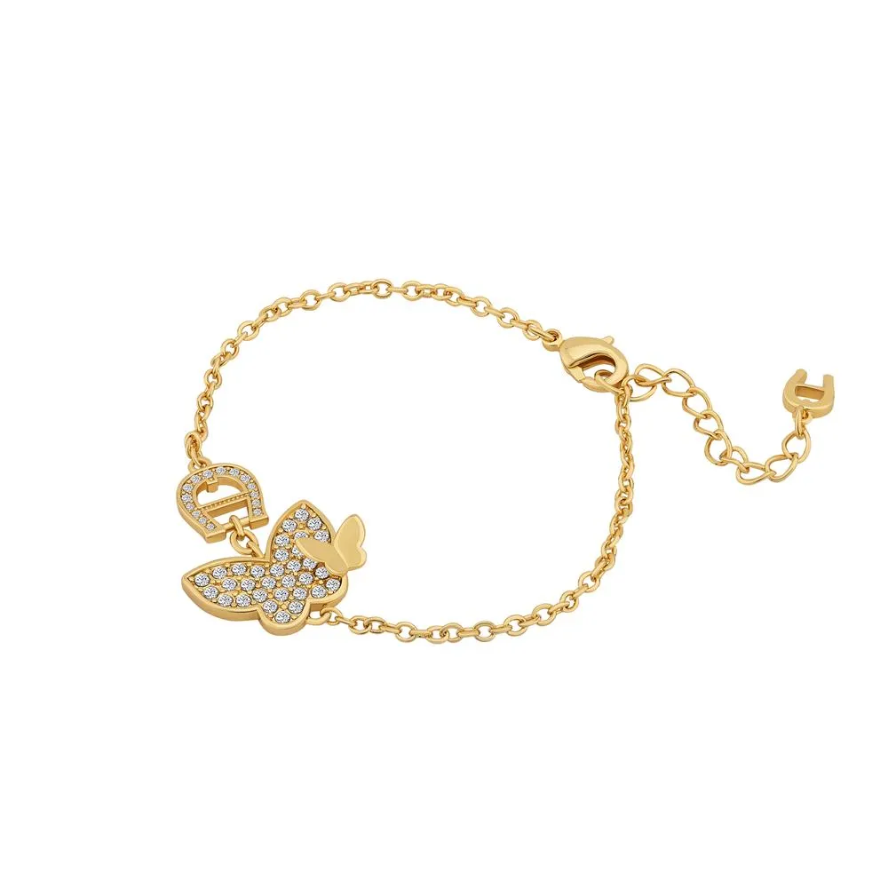 Aigner Bracelet Gold Plated A Logo With Butterfly Design & Swarovski Crystal