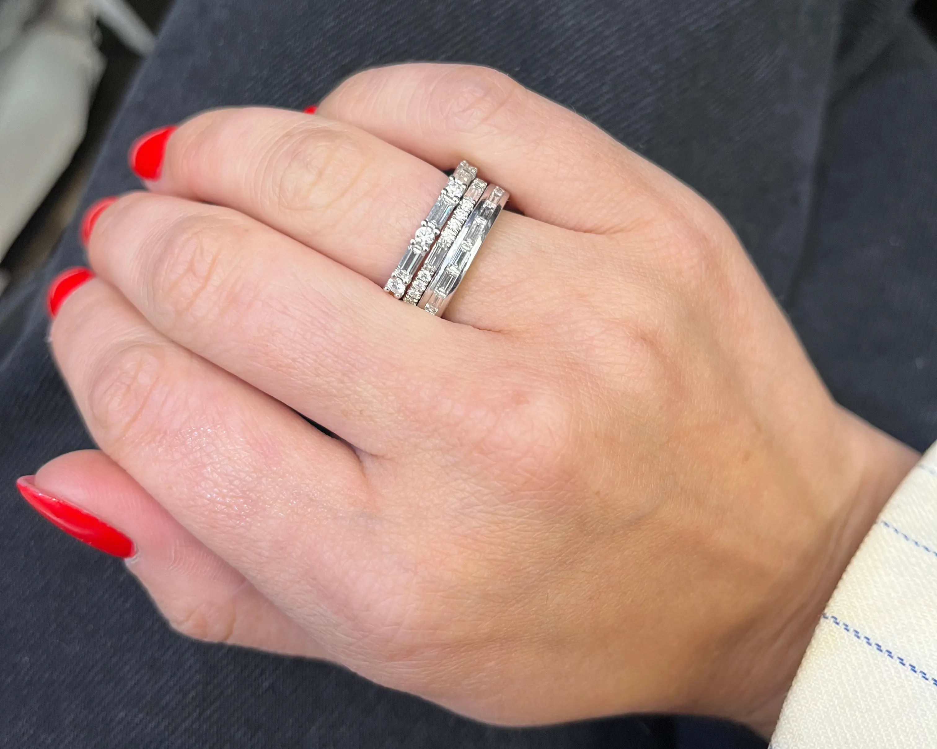 Alternating Baguette & Round Diamond Wedding Band Ring