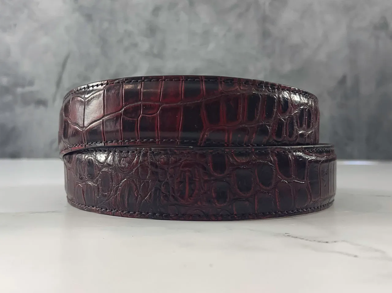 American Matte Alligator Belt: Black Cherry