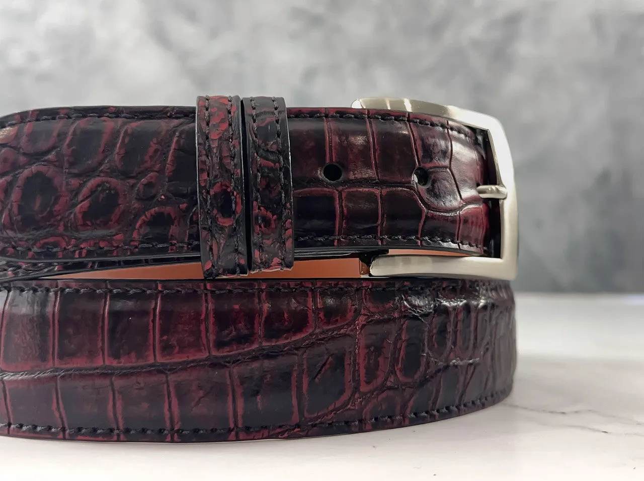 American Matte Alligator Belt: Black Cherry
