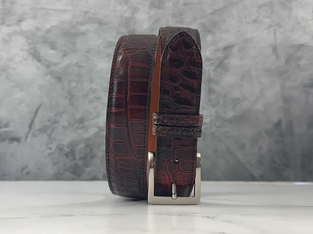 American Matte Alligator Belt: Black Cherry