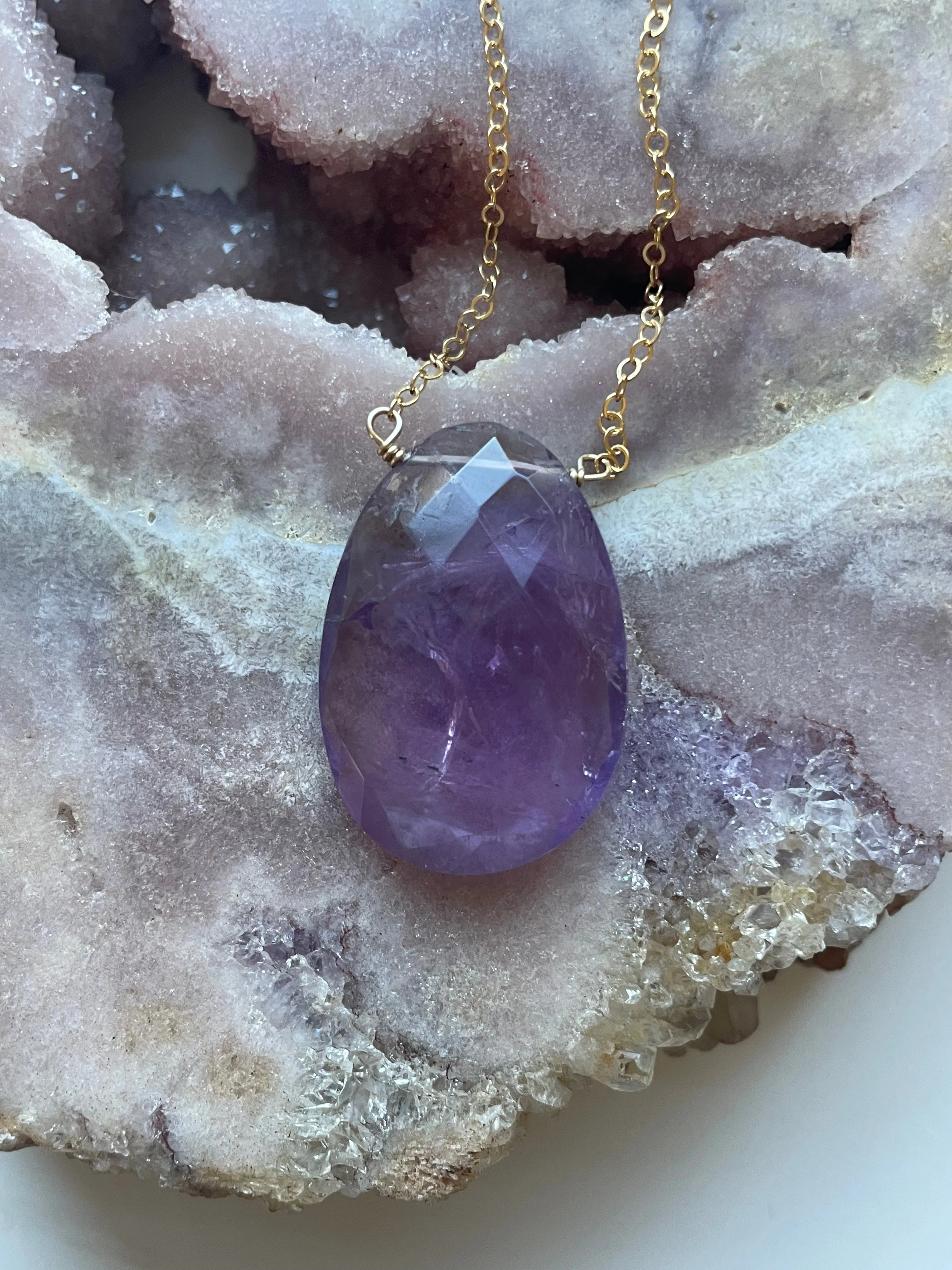 Amethyst Pendant Necklace Gold Filled