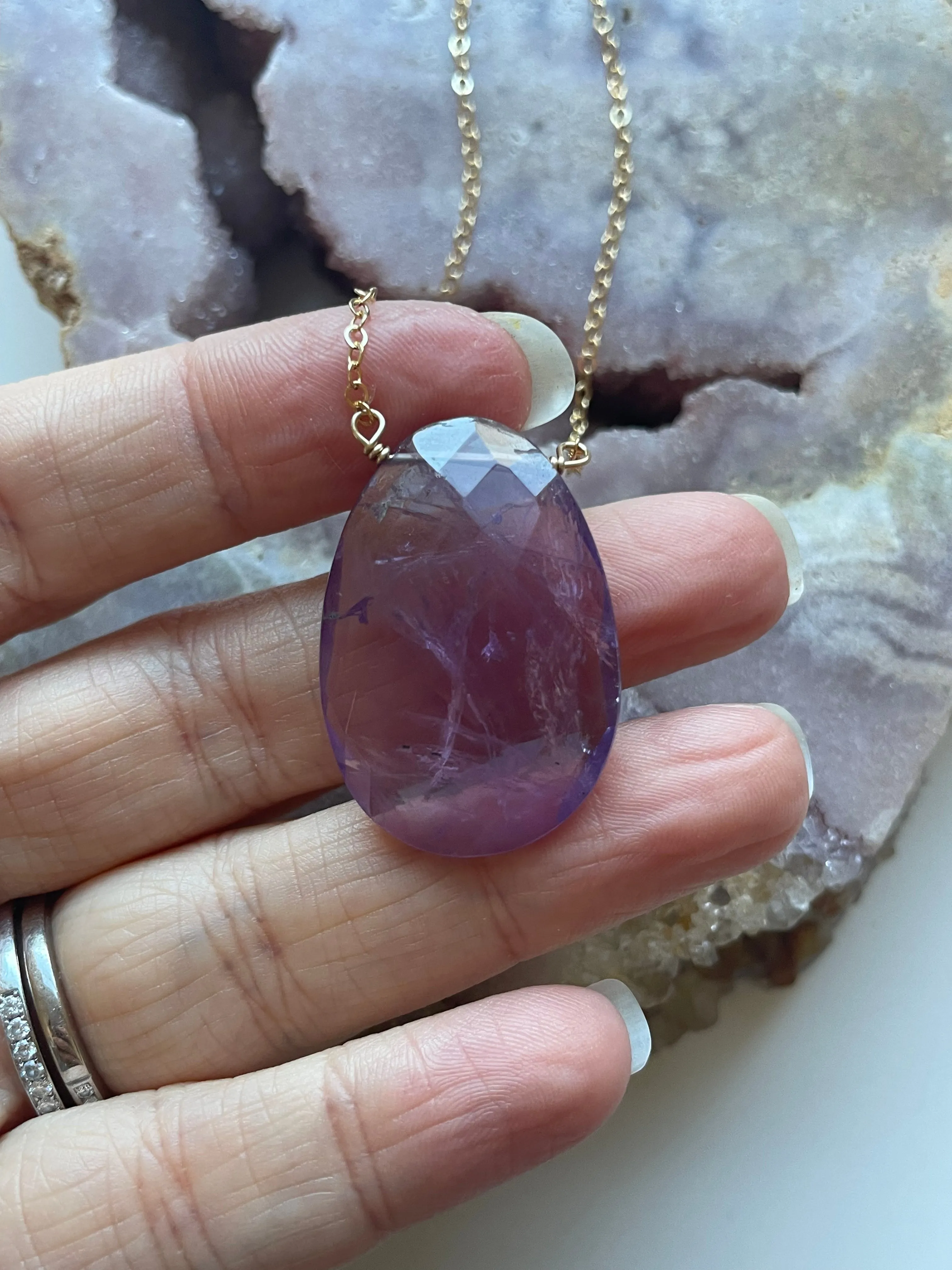 Amethyst Pendant Necklace Gold Filled