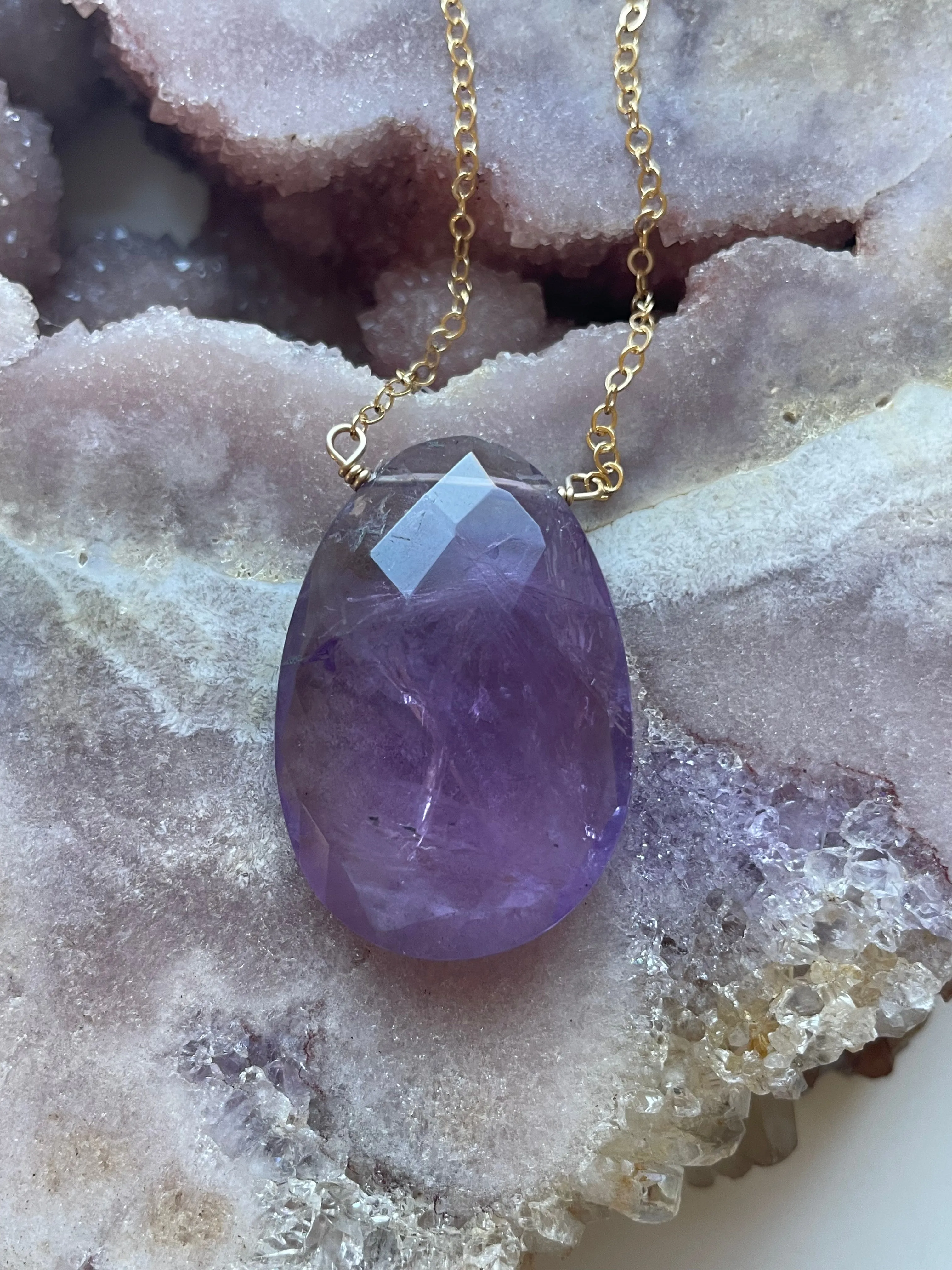 Amethyst Pendant Necklace Gold Filled