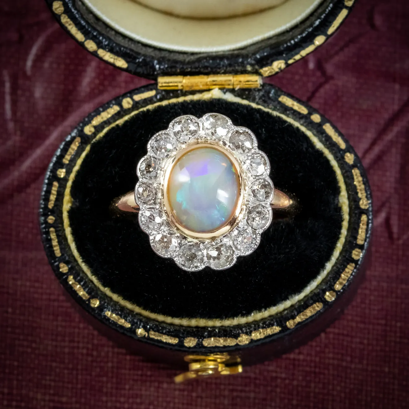 Antique Edwardian Opal Diamond Ring 18ct Gold Platinum 1.80ct Opal Circa 1910