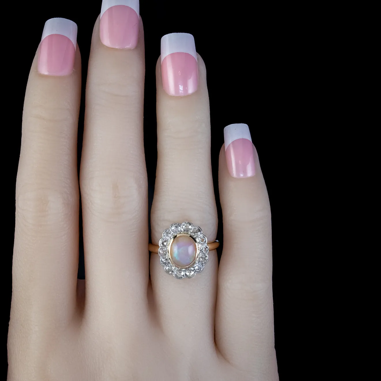 Antique Edwardian Opal Diamond Ring 18ct Gold Platinum 1.80ct Opal Circa 1910